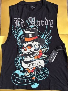 Ed Hardy Sleeveless Skull TopHat Tee/ Mens Sizes Vary - Black